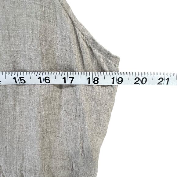 Flax Linen Dress Women S Beige Sleeveless Pockets Back Button Cottage-Tiny Flaws - Picture 8 of 14
